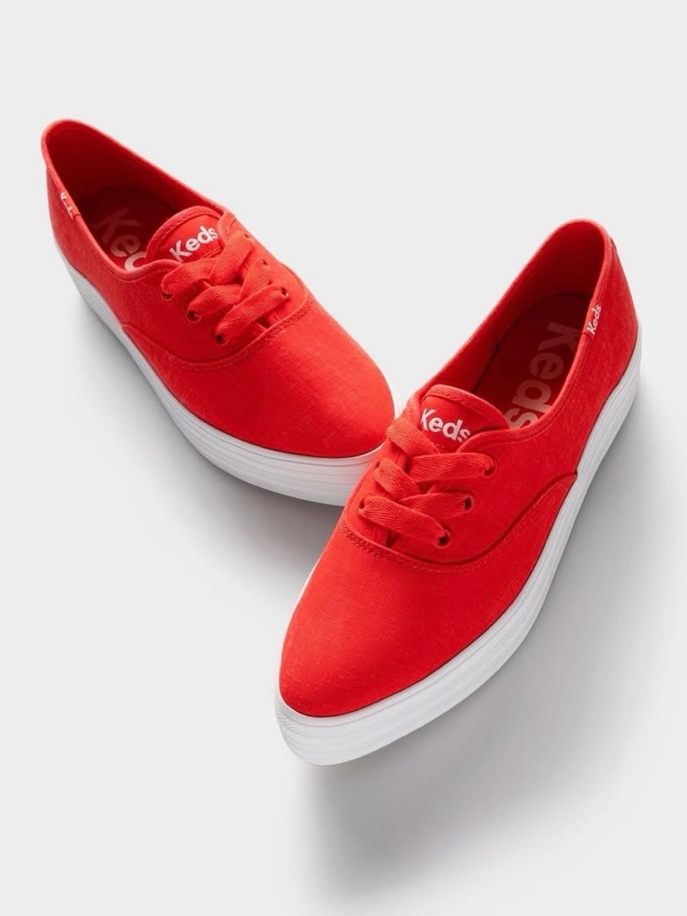 NWOB Keds Sz 8 Red Linen Blend Platform Lace Up Sneaker - Picture 2 of 8